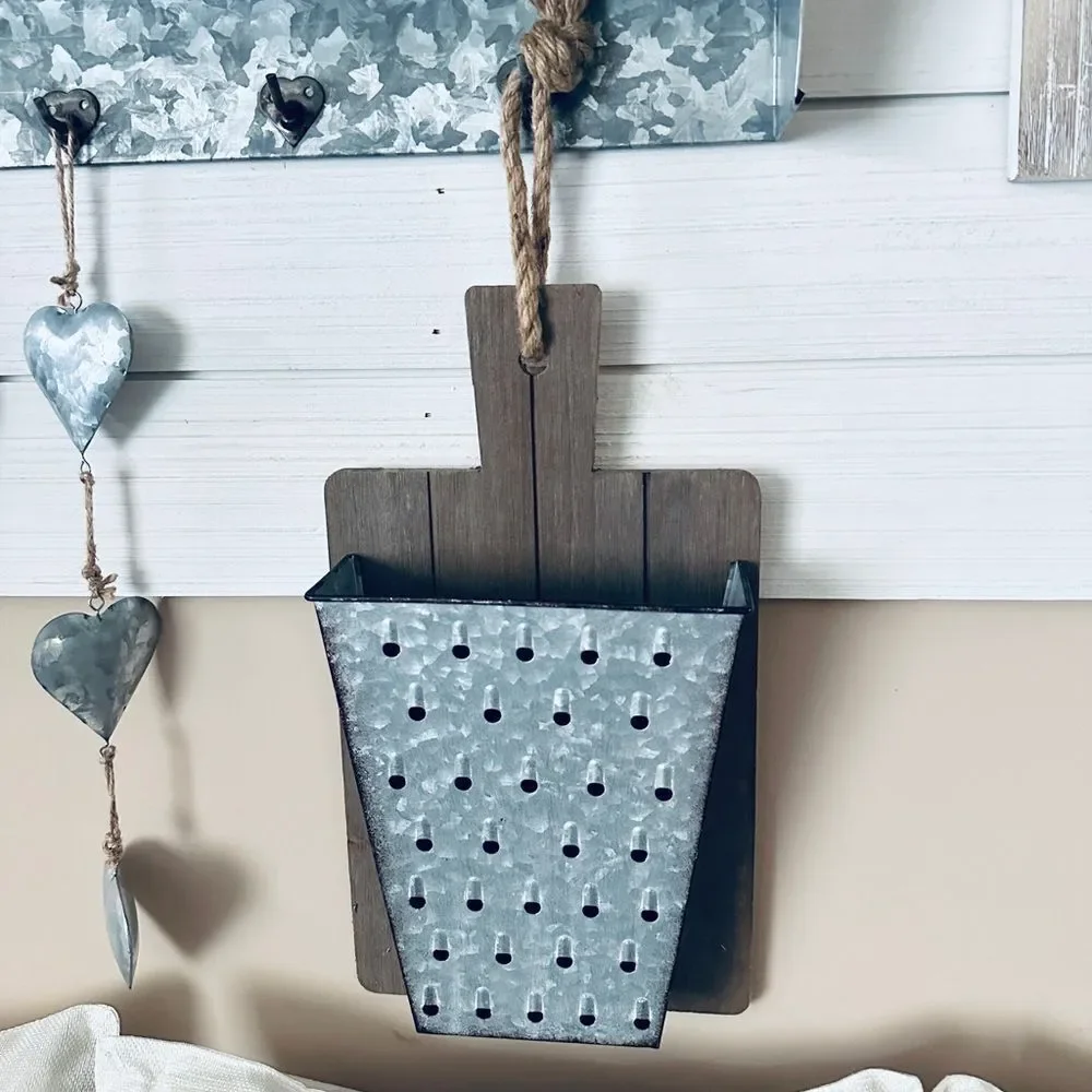 Farmhouse Galvanized Wooden Hanging Bin